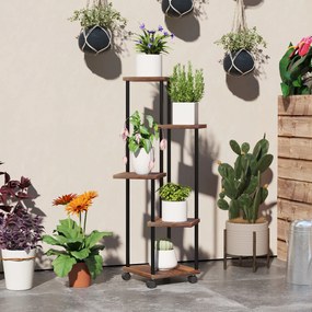 Outsunny Suport pentru flori cu 5 etaje, Suport pentru plante cu 5 niveluri, Design în formă de cascada, ușor de mutat, Lemn, Oțel | Aosom Romania