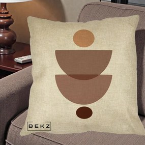 Perna Decorativa Geometric Boho Semicercuri Brun, 40x40 cm, Crem, Husa Detasabila, Perna Inclusa, BEKZ®