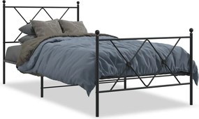 vidaXL Cadru pat metalic cu tăblii de cap/picioare, negru, 90x200 cm