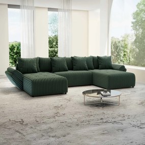 Colțar extensibil dumonde cu ladă de depozitare si sezut confortabil din spuma high-density, Berlin U Ambience Green 380x180 cm