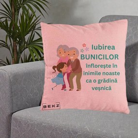 Cadou pentru Bunici - Perna Personalizata Bunicii Iubirea Infloreste cu Nepoata Teal, 40x40 cm, Roz, Husa Detasabila, Perna Inclusa, BEKZ®