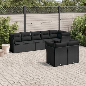 3249744 vidaXL Set mobilier de grădină cu perne, 8 piese, negru, poliratan