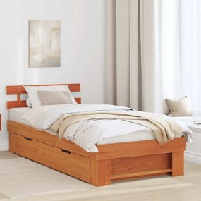 vidaXL Cadru de pat cu sertar cu headboard cu depozitare Maro ceruit 90 x 200 cm Lemn de brad