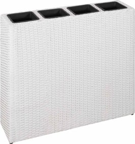 vidaXL Strat înălțat de grădină cu 4 ghivece, alb, poliratan