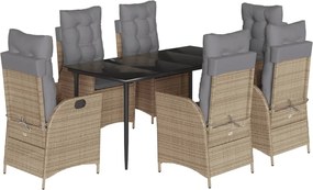 vidaXL Set de masă pentru grădină, 7 piese, cu perne, bej, poliratan