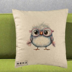 Perna Decorativa Pui Pufos cu Ochelari Roz, 40x40 cm, Bej, Husa Detasabila, Perna Inclusa, BEKZ®