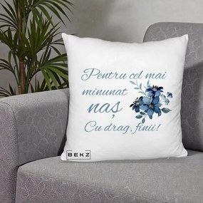 Cadou pentru Nas - Perna Personalizata Pentru Cel mai Minunat Nas Cu drag Finii, 40x40 cm, Alb Pufos, Husa Detasabila, Perna Inclusa, BEKZ®