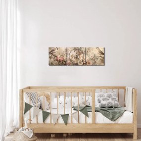 Tablou - Vintage pictura pasăre (cu ceas) (90x30 cm)