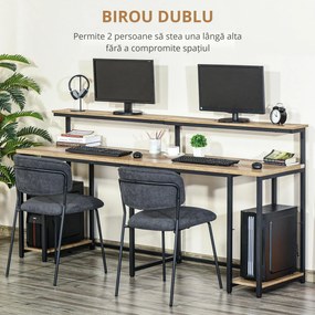 Birou dublu Stil Industrial HOMCOM, MDF/Metal, 200x53x100 cm, Negru/Maro | Aosom Romania