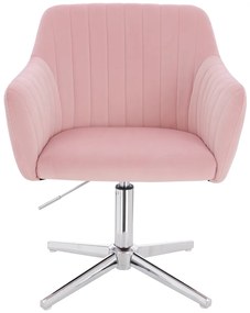 HR190CROSS Scaun Roz Pudra din Catifea cu Bază Cromata