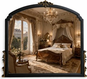 Oglindă decorativă de perete, ramă negru-auriu antichizată, 65x90 cm