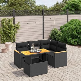 3273057 vidaXL Set mobilier de grădină cu perne, 5 piese, negru, poliratan