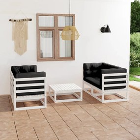 Set mobilier de gradina cu perne, 5 piese, lemn masiv de pin Alb, 1, Da