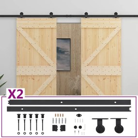Usa glisanta cu set feronerie, 90 x 210 cm, lemn masiv de pin 2, Maro, 90 x 210 cm