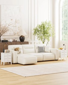 NOA71 - Set 2x Noptiere 45 cm, cu 3 sertare, dormitor - Alb / Maro / Crem / Verde - Auriu