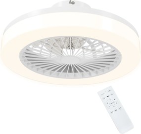 HOMCOM Ventilator de Tavan cu Lumină LED Reglabilă, 6 Viteze și Flux Reversibil, Ventilator din Plastic și Acril, Ø46x16 cm, Alb | Aosom Romania