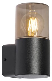 Aplică modernă de perete pentru exterior neagră cu abajur fumurie IP44 - Odense