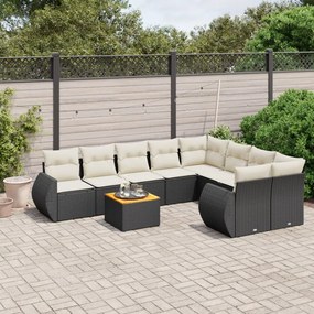 3257260 vidaXL Set mobilier de grădină cu perne, 9 piese, negru, poliratan