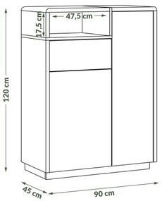 Comodă cu sertar FRED, alb/gri