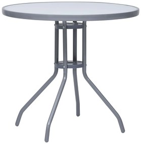 vidaXL Masă de grădină, gri deschis, 80 cm, oțel și sticlă