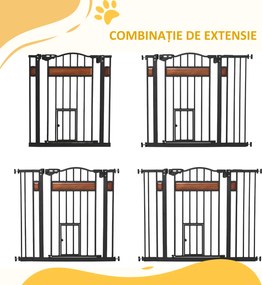 PawHut Poartă de Siguranță pentru Câini cu Închidere Automată 74-105x76.2 cm Neagră | Aosom Romania