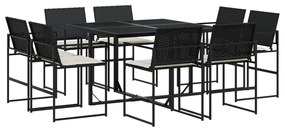 3295063 vidaXL Set mobilier de grădină cu perne, 9 piese, negru, poliratan