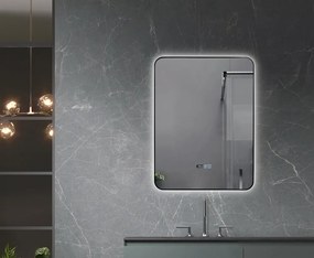 RESIGILAT- Oglinda baie, Multifuncțională, Iluminare LED 3 culori, Ceas încorporat, Sistem Dezaburire, 60x80 cm