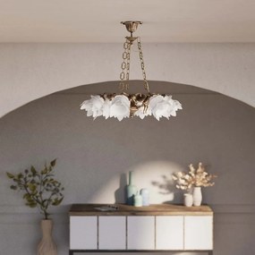 Candelabru 6 brate din alama cu abajur din sticla Putti