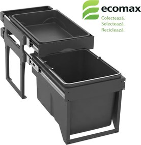 Cos gunoi incorporabil Tank Front 40 Ecomax, cu extragere automata, gri antracit, 1 x 34 l Polipropilena, L:340 mm; A:485 mm; H:430 mm, 400 mm, Gri