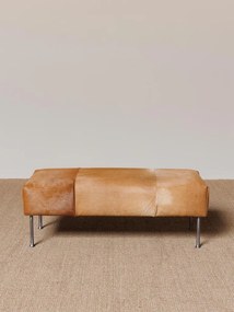 Banchetă hol maro din piele naturală de vacă și metal, 43 x 104 x 46 cm, „Mosset”