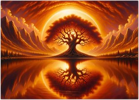 Tablou pe sticlă – Arbore în soare sângeriu (70x50 cm)