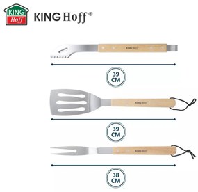 Set 3 ustensile pentru gratar Kinghoff KH1918, inox, manere din lemn
