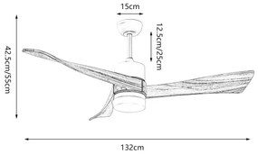 ZEVENTI - NATURITO ventilator de tavan LED, 18W, 230V, Wi-Fi Tuya, negru/stejar + telecomandă
