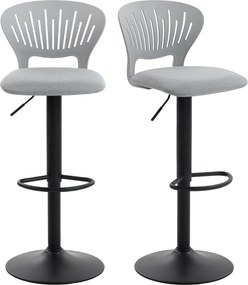 HOMCOM Set de 2 taburete de bar rotative 360°, reglabile 84-105 cm, spătar decupat, suport pentru picioare, gri | Aosom Romania