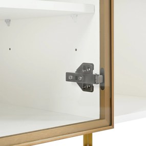 Comodă cu 4 uși, sticlă &amp; metal, mult spațiu de depozitare, 150x38x85 cm, Alb
