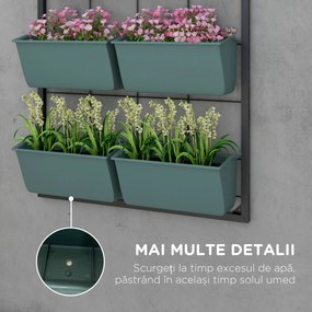 Outsunny Suport pentru Plante, 8 Ghivece Stivuibile, Rezistente la Intemperii, 52.5 x 14 x 90 cm, Gri + Negru | Aosom Romania