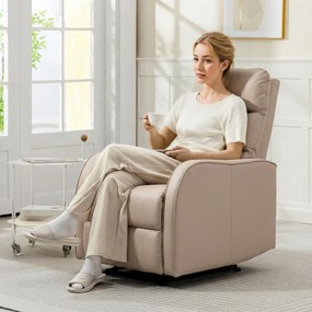 HOMCOM Fotoliu Reclinabil 160° cu Suport pentru Picioare, din Piele PU, Lemn și Oțel, 65x89x100 cm, Maro Deschis | Aosom Romania