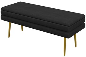 HOMCOM Bancă bancuță cutie de depozitare 2 în 1 cu șezut din catifea și picioare de oțel - 100 x 37,5 x 42 cm, negru și auriu | Aosom Romania