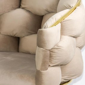 Scaun living bej din catifea cu picioare aurii lucioase BUC 251