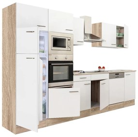 Mobilă de bucătărie Yorki 340, corp din stejar Sonoma, cu față alb satinat