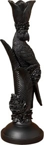 Sfeșnic din rășină cu papagal și frunze sculptate, negru antichizat, finisaj patinat, 32,5×10,5 cm, „Perroquet"