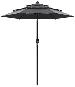 vidaXL Umbrelă de grădină 3 niveluri, stâlp aluminiu, antracit, 2 m