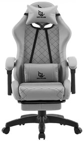 Scaun gaming, Masaj în perna lombară, suport picioare, piele PU, Gri