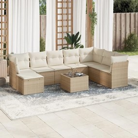 vidaXL Set canapele de grădină, 9 piese, cu perne, bej, poliratan