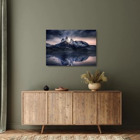 Tablou pe sticlă lacul cu munte (70x50 cm)