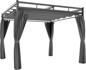 Outsunny Gazebo Pergolă 3x3 m cu Acoperiș Retractabil Glisant, 4 Pereți Laterali, Orificii de Drenare, Pergolă de Grădină din Poliester și Oțel, pentru Terasă, Curte, Exterior, UV30+, Gri Închis | Aosom Romania