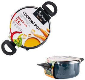 Cratiță Luigi Ferrero Prima FR-2244, 22x9.5 cm, 3.1 l, Acoperire neaderentă din marmură, Capac din sticlă cu gaură pentru abur, Inducție, Albastru închis