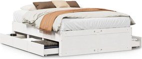vidaXL Cadru pat fără saltea/cu sertare alb 160x200 cm lemn masiv pin