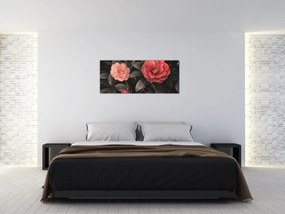 Tablou - Flori roșii pe fundal întunecat (120x50 cm)