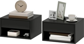 HOMCOM Set de 2 noptieri montate pe perete, sertar, compartiment deschis, blat, 37 x 32 x 21 cm, negru | Aosom Romania